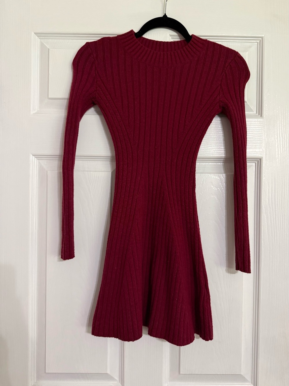 Hollister Ribbed Long-Sleeve Knit Dress in Deep Berry